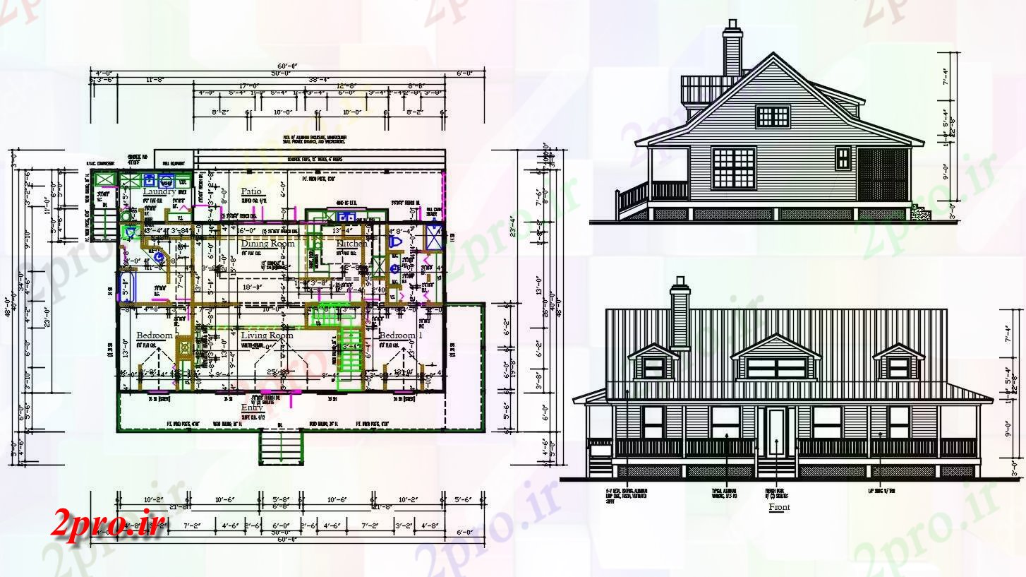 دانلود نقشه اتوکدی 2 BHK خانه طرح معماری (کد33569)