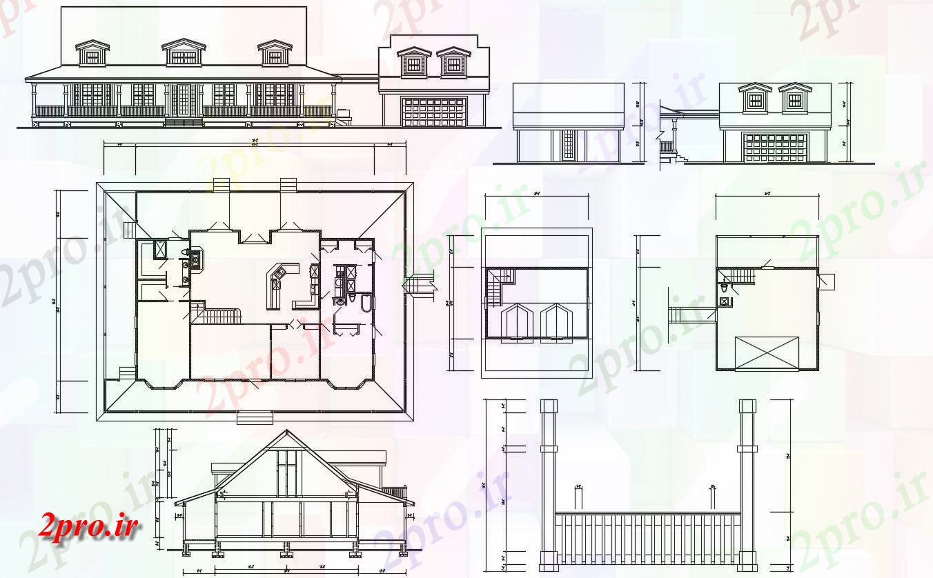 دانلود نقشه نما برش ویلا ، مسکونی ، دوبلکس 46×73 متر (کد33573)