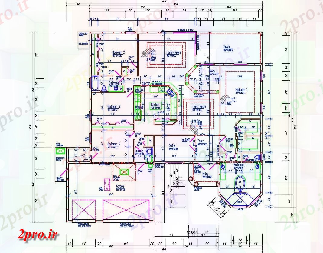 دانلود نقشه ویلا ، مسکونی ، دوبلکس 66×68 متر 80 در 87 متر (کد33597)