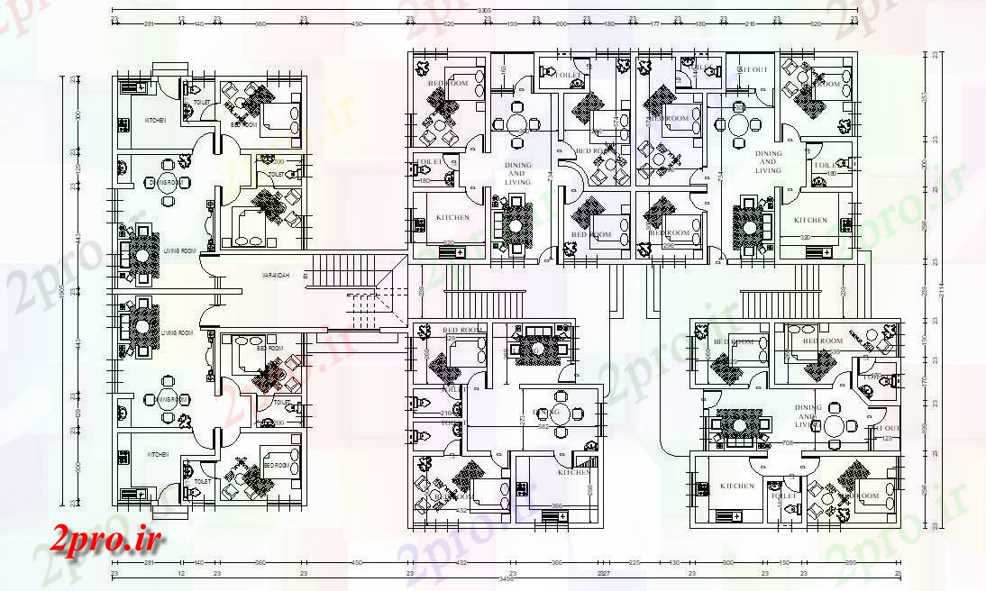 دانلود نقشه مسکونی ، ویلایی ، آپارتمان 21×34 متر 21 در 34 متر (کد33613)