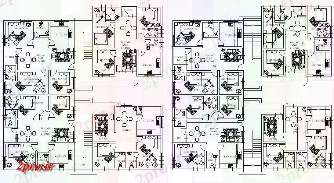 دانلود نقشه مسکونی ، ویلایی ، آپارتمان 21×21 متر 21 در 21 متر (کد33618)