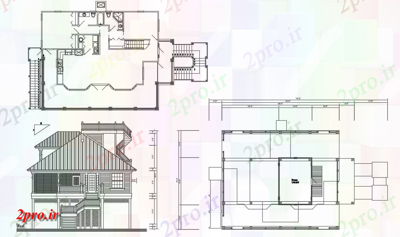 دانلود نقشه مسکونی ، ییلاقی ، ویلایی 46×74 متر (کد33625)