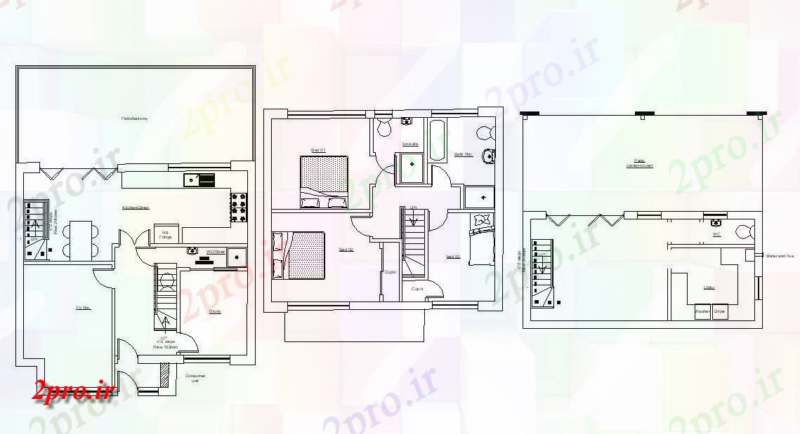 دانلود نقشه مسکونی ، مجتمع ، اپارتمان 8×9 متر (کد33653)