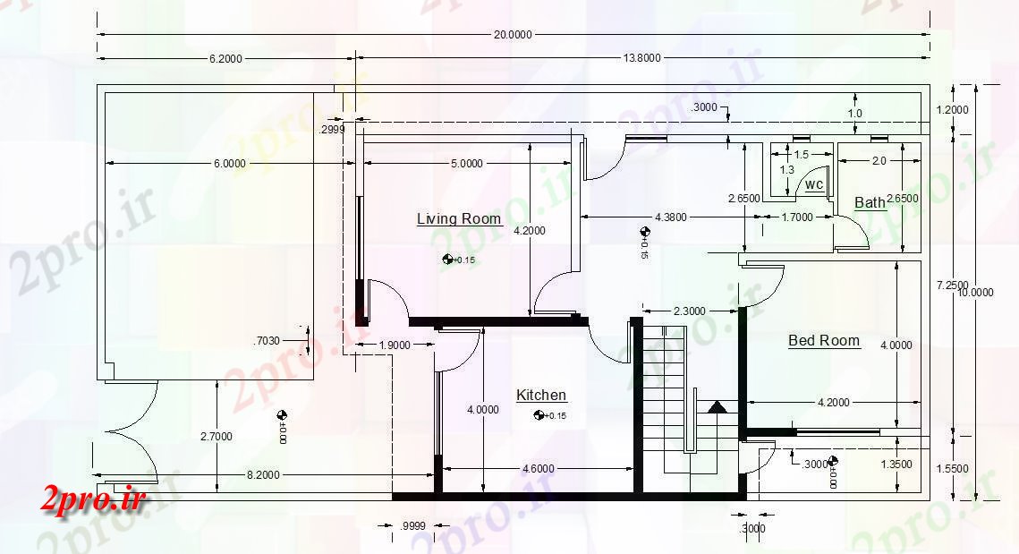 دانلود نقشه خانه مسکونی ، اپارتمان ، ویلایی 10×20 متر (کد33656)