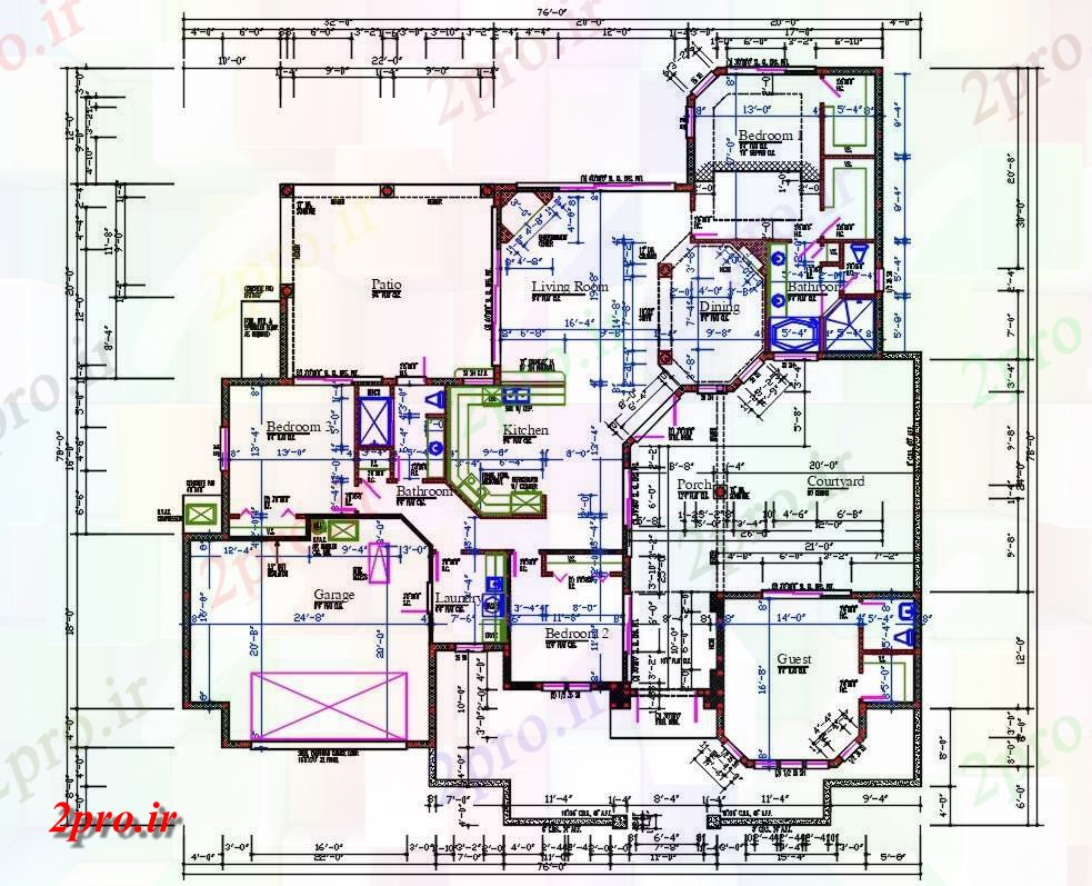 دانلود نقشه مجتمع مسکونی ، اپارتمان ، ویلا 91×91 متر (کد33709)