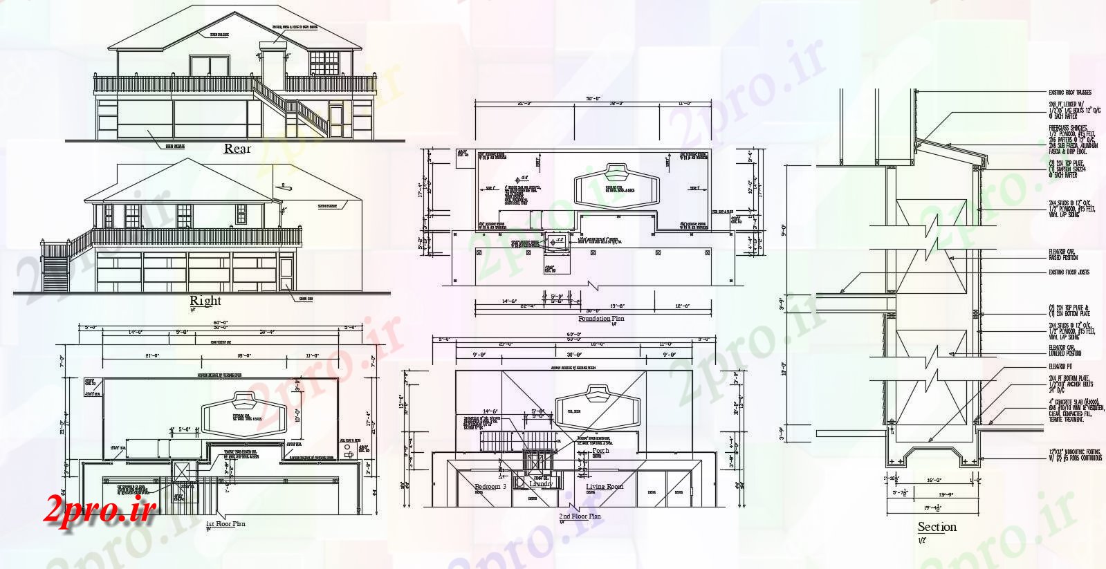 دانلود نقشه نما و برش ساختمان   (کد33730)