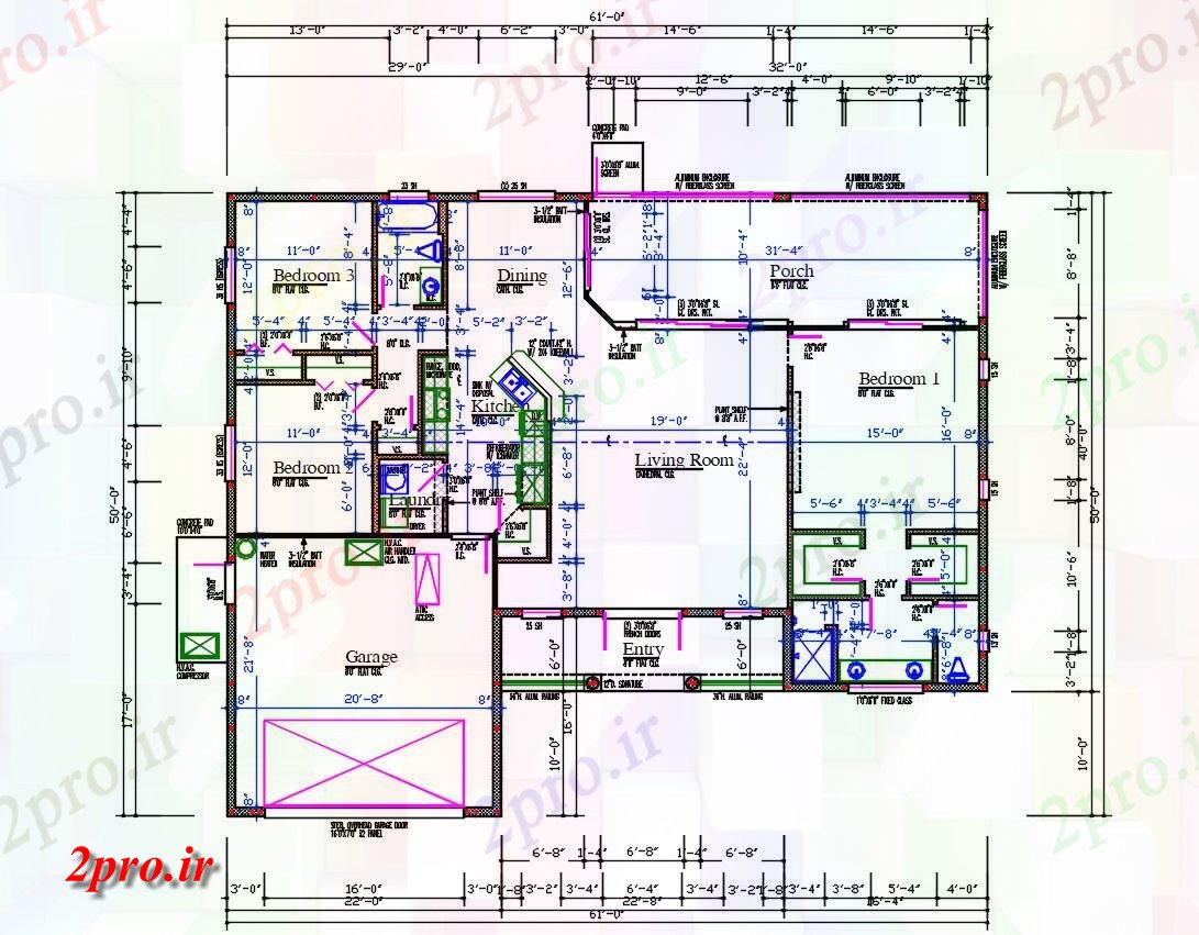 دانلود نقشه مسکونی ، ویلایی ، آپارتمان 60×73 متر 60 در 72 متر (کد33740)