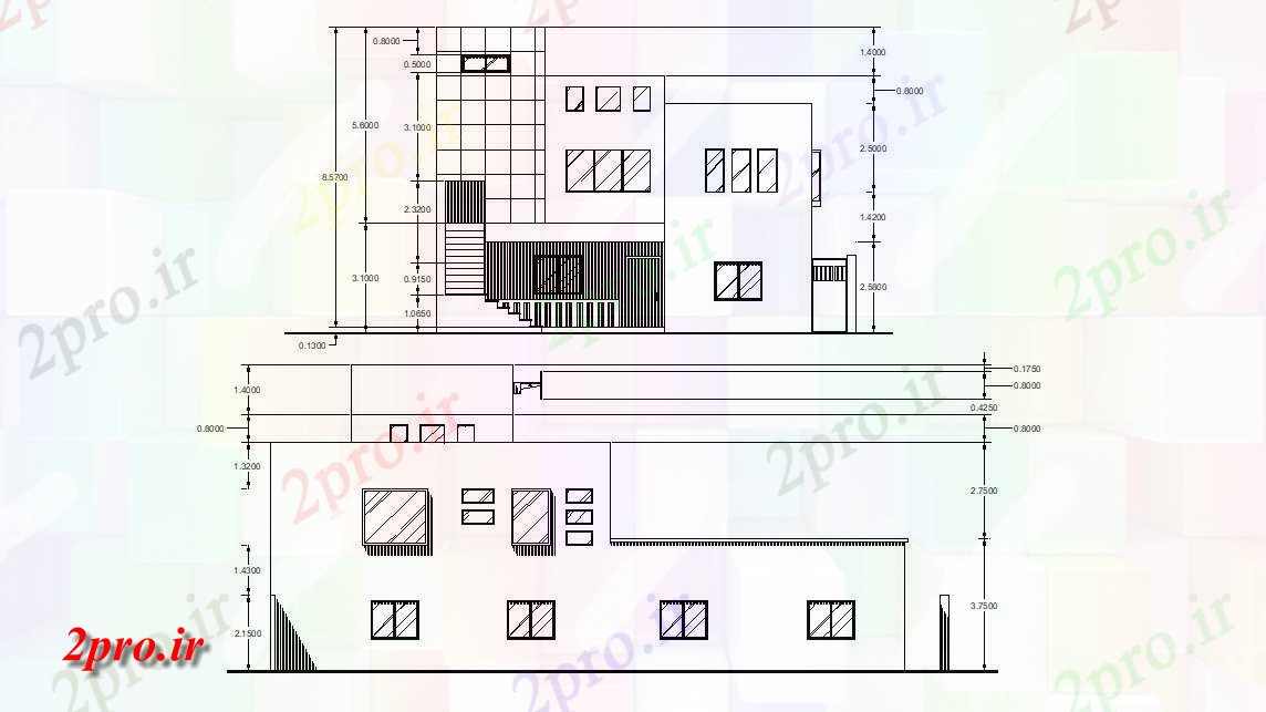 دانلود نقشه نما و برش ساختمان   (کد33780)