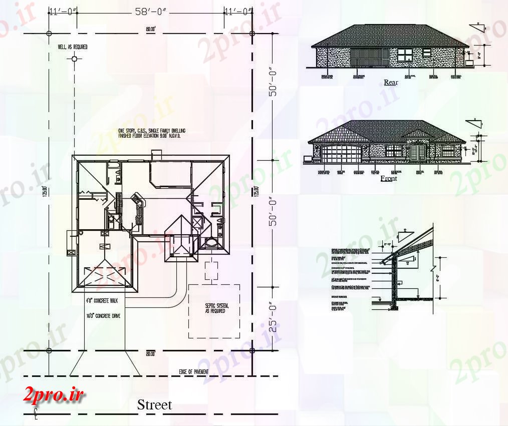 دانلود نقشه نما و جزییات ویلا ، دوبلکس ، مسکونی 80×125 متر (کد33791)