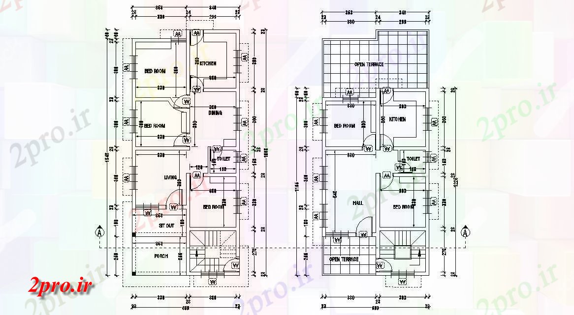 دانلود نقشه مسکونی  ، ویلایی ، آپارتمان 7×16 متر (کد33806)