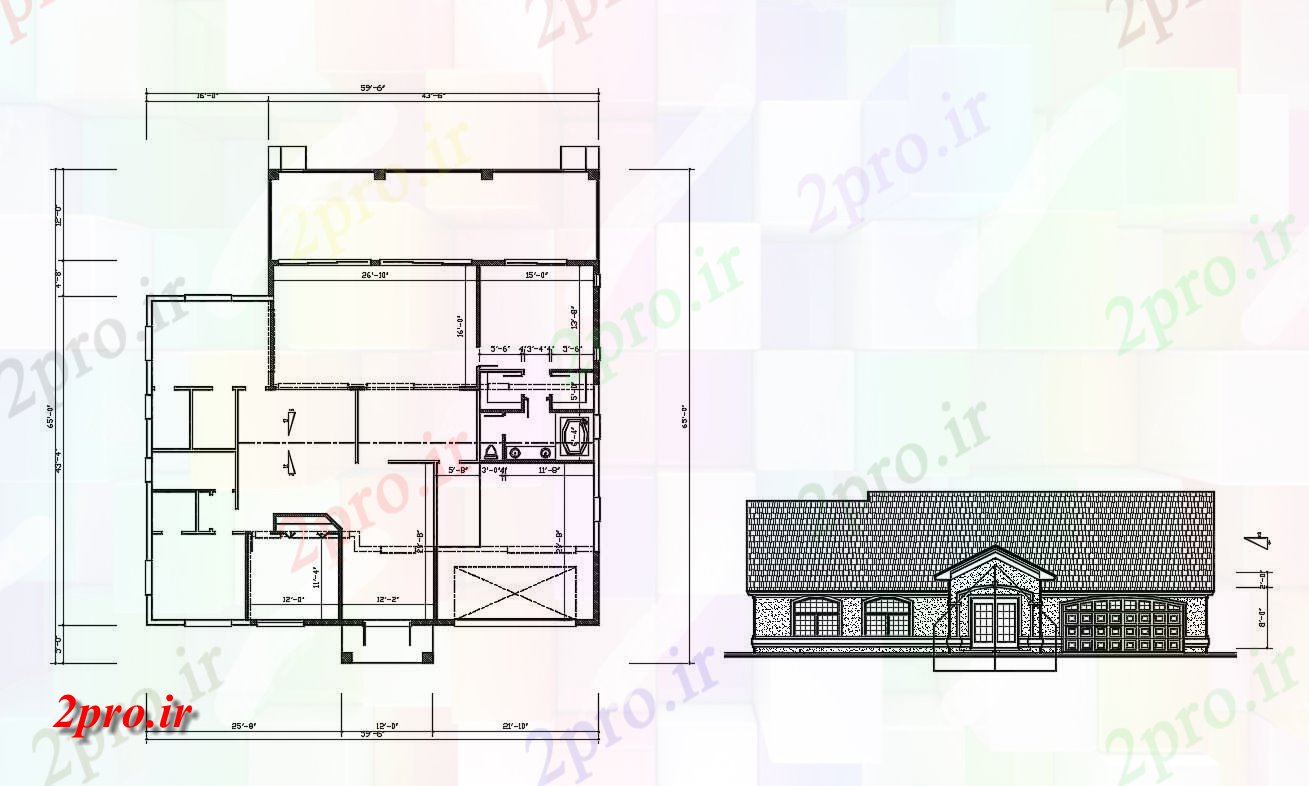 دانلود نقشه نما مسکونی  ، ویلایی ، آپارتمان 59×65 متر (کد33819)