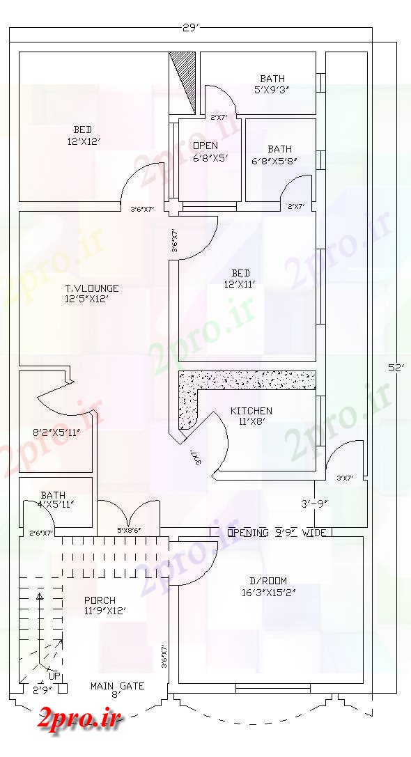 دانلود نقشه اتوکدی طرح 2 BHK طراحی معماری خانه (کد33826)