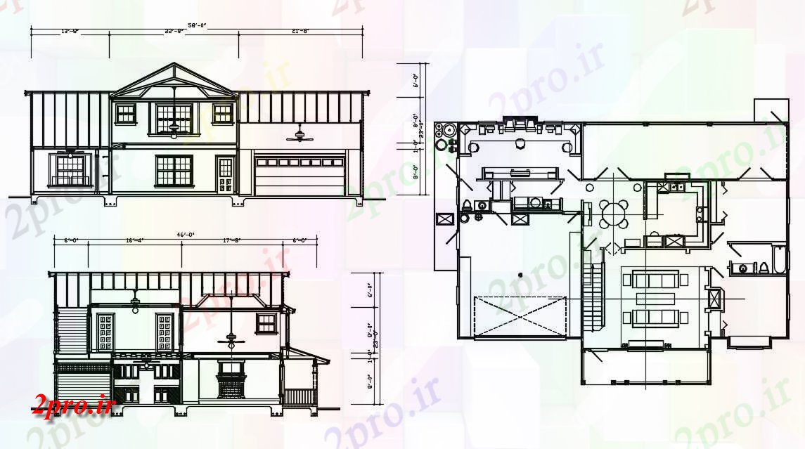 دانلود نقشه اتوکدی طرح خانه با بخش CAD نشیمن (کد33849)