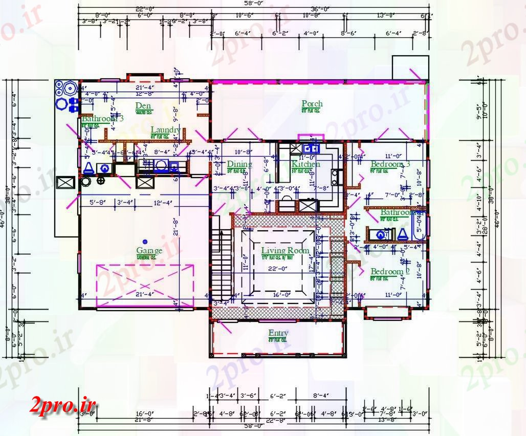 دانلود نقشه اتوکدی 3 BHK معماری طرح (کد33853)