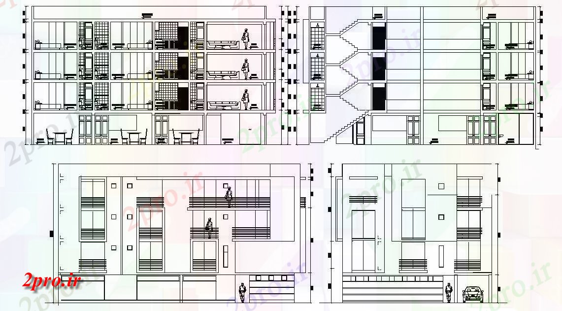 دانلود نقشه نما و برش مسکونی  ، ویلایی ، آپارتمان  (کد33861)