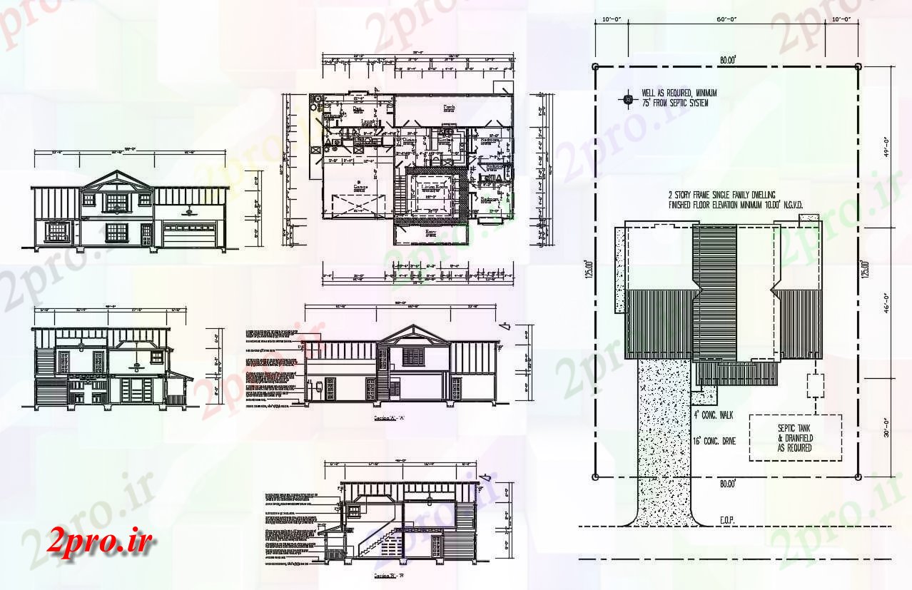 دانلود نقشه ویلا ، دوبلکس ، مسکونی به همراه نما 48×75 متر (کد33863)