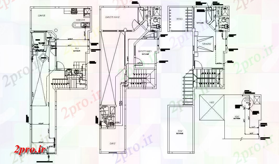 دانلود نقشه ویلا ، دوبلکس ، مسکونی 7×16 متر (کد33876)