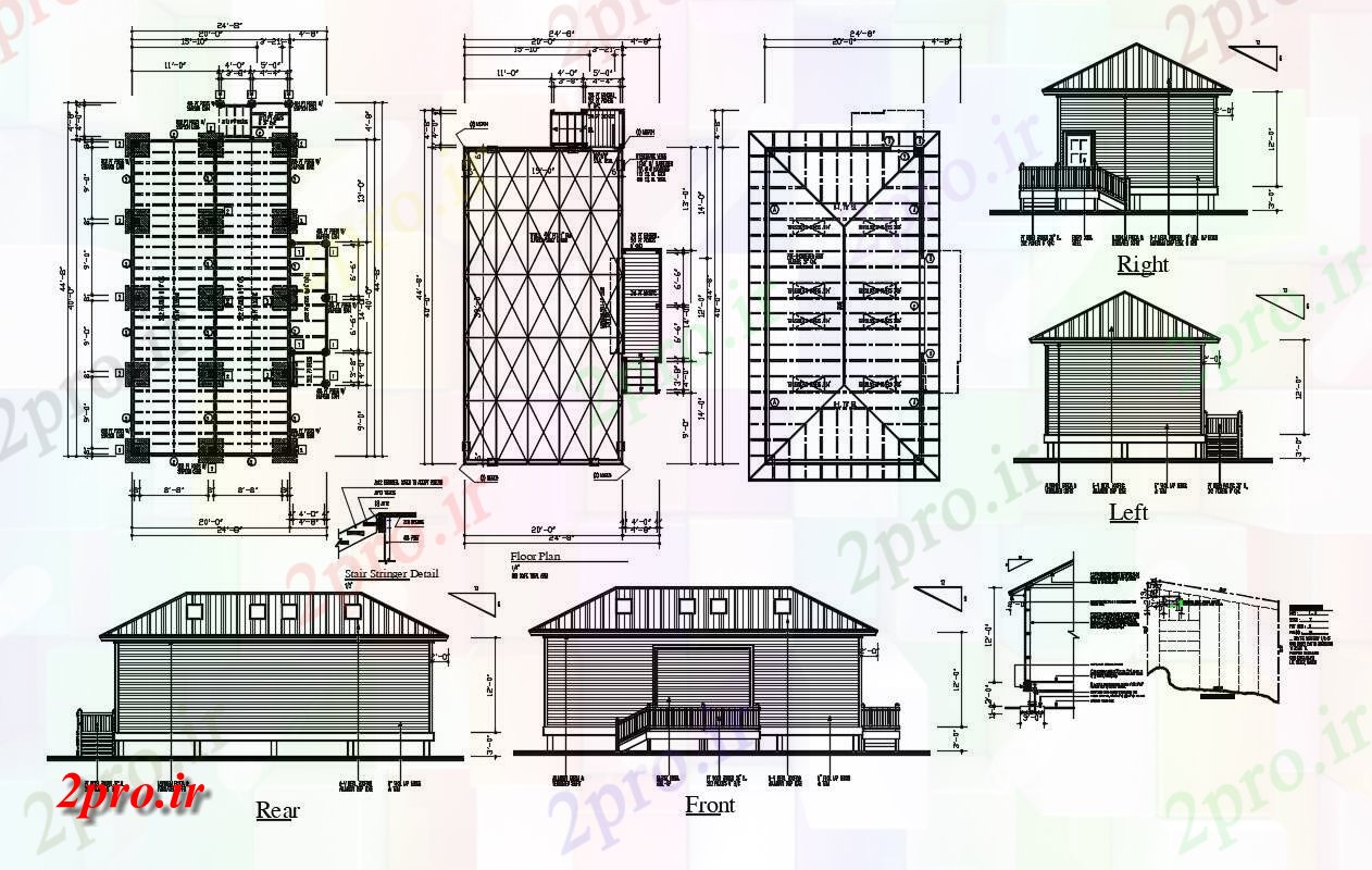 دانلود نقشه نما ویلا ، دوبلکس ، مسکونی به همراه جزییات سقف و ستون  (کد33878)