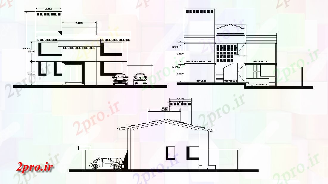 دانلود نقشه نما ویلا ، دوبلکس ، مسکونی   (کد33891)