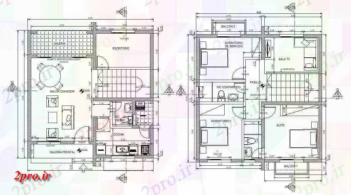 دانلود نقشه مسکونی  ، ویلایی ، آپارتمان 8×8 متر (کد33928)