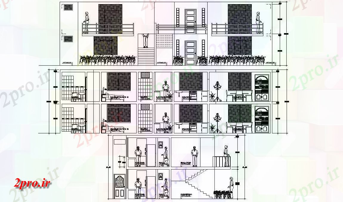 دانلود نقشه نما و برش ساختمان   (کد33930)