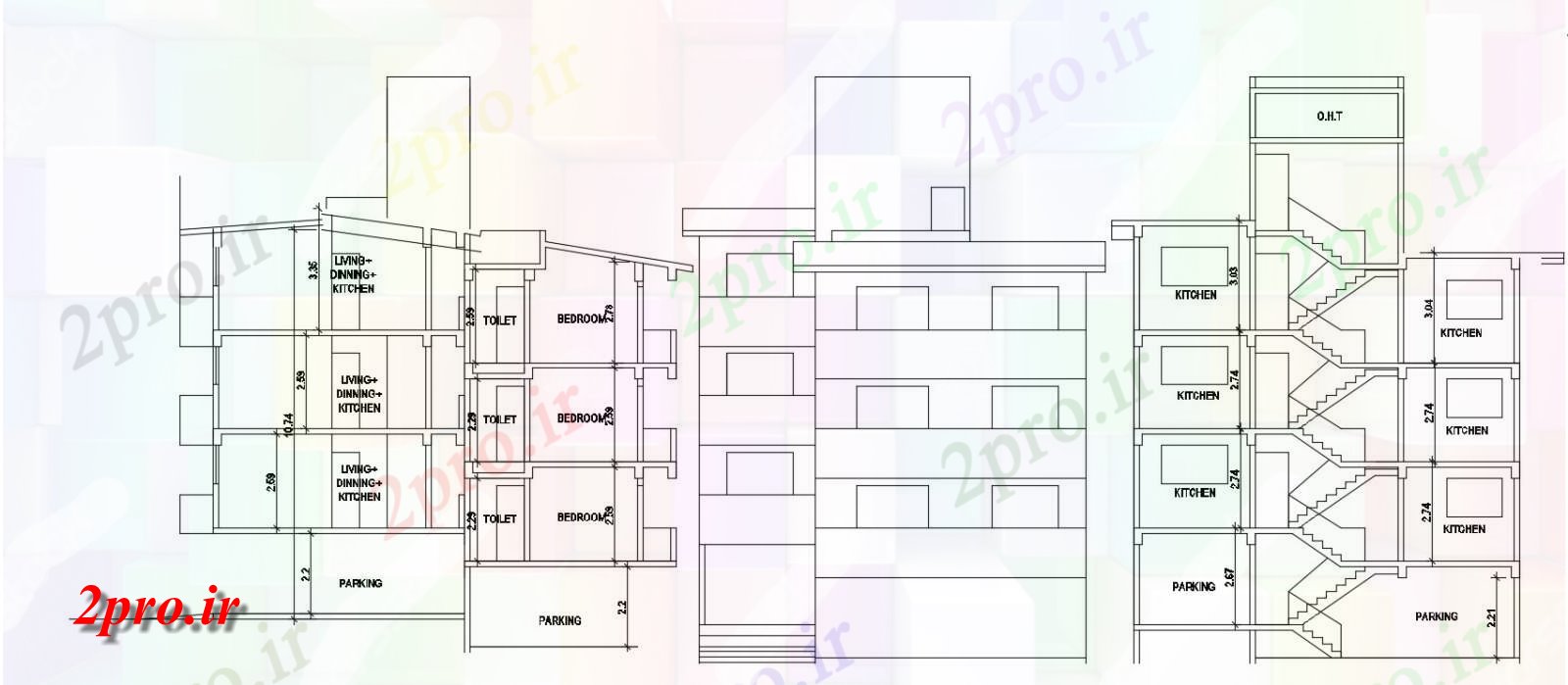 دانلود نقشه نما و برش ساختمان   (کد33936)