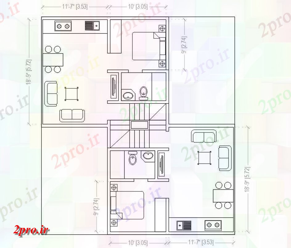 دانلود نقشه مسکونی  ، ویلایی ، آپارتمان 6×19 متر (کد33940)