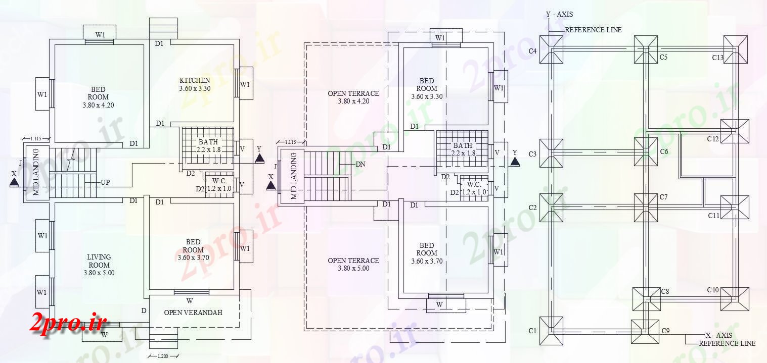 دانلود نقشه مسکونی  ، ویلایی ، آپارتمان 12×8 متر (کد33966)