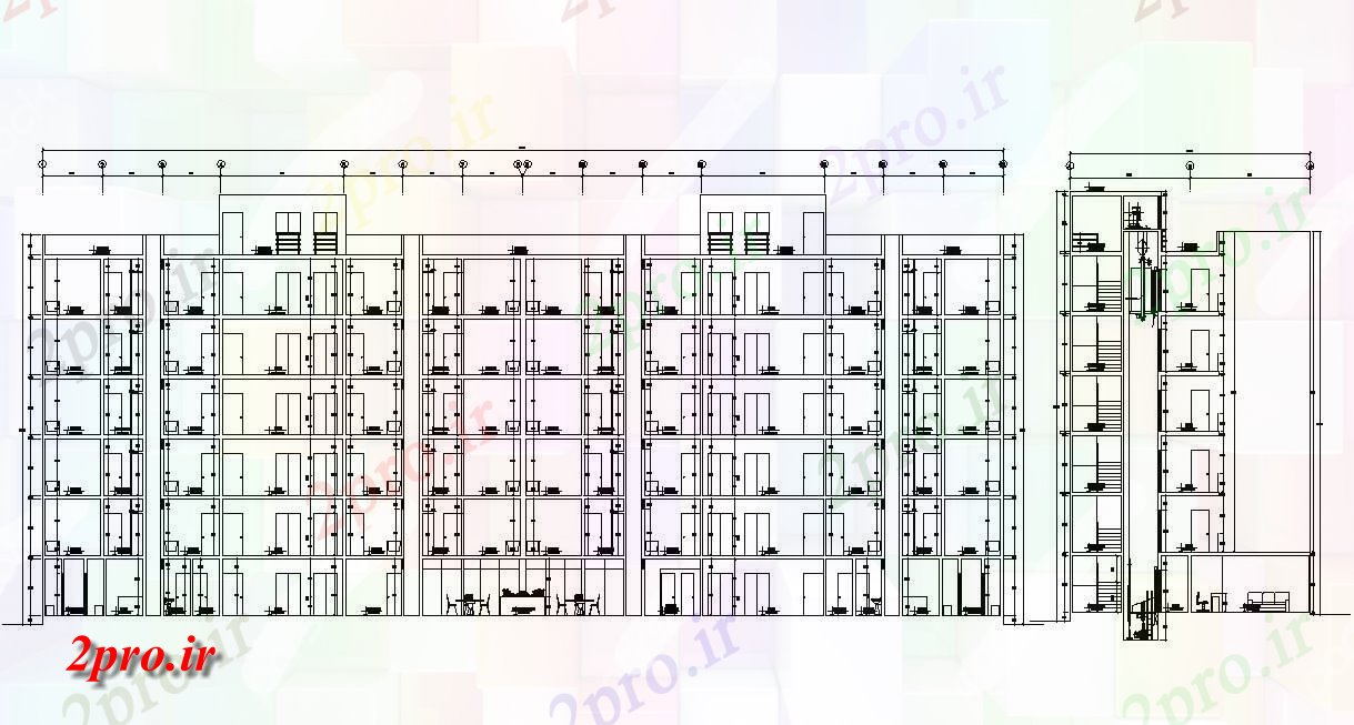 دانلود نقشه نما مجتمع مسکونی ، اپارتمان   (کد33969)