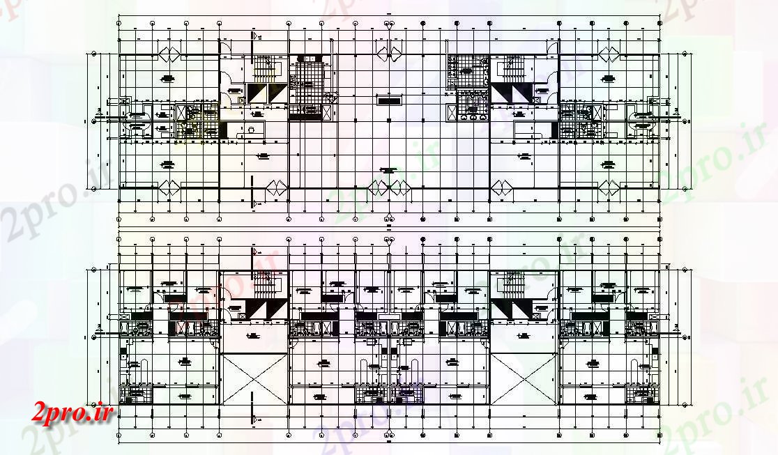 دانلود نقشه مجتمع مسکونی ، اپارتمان 12×48 متر (کد33976)