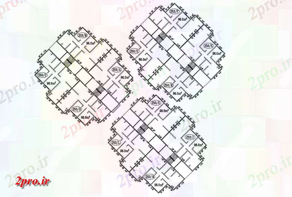دانلود نقشه آپارتمان مسکونی ، ویلا ، دوبلکس 22×25 متر (کد33983)