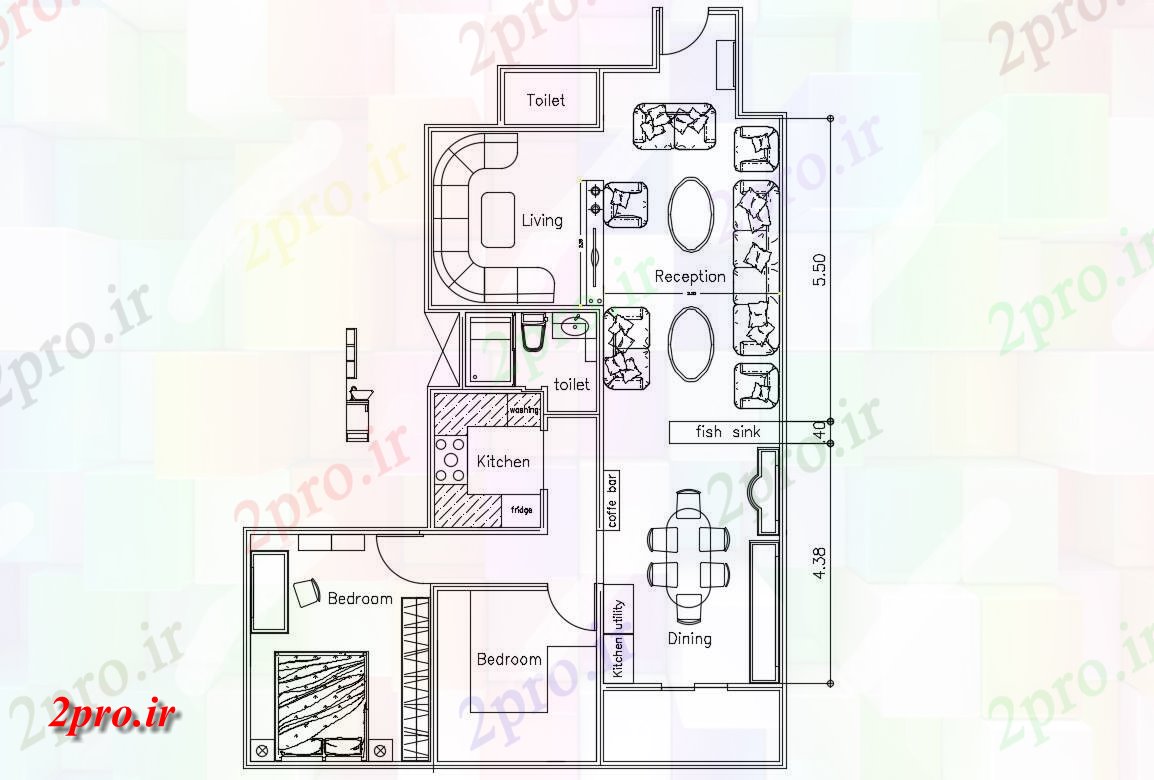 دانلود نقشه مسکونی ، ویلایی ، آپارتمان 10×13 متر 10 در 13 متر (کد34000)