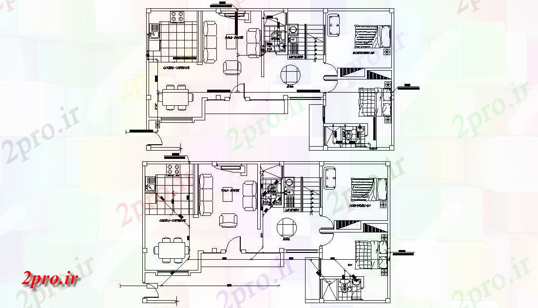 دانلود نقشه مسکونی ، ویلایی ، آپارتمان 8×14 متر 8 در 14 متر (کد34007)
