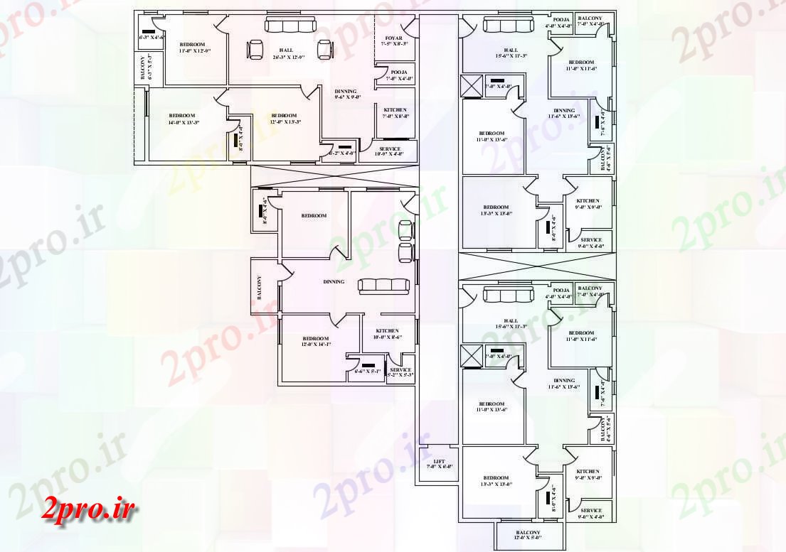 دانلود نقشه مسکونی  ، ویلایی ، آپارتمان 10×11 متر (کد34011)
