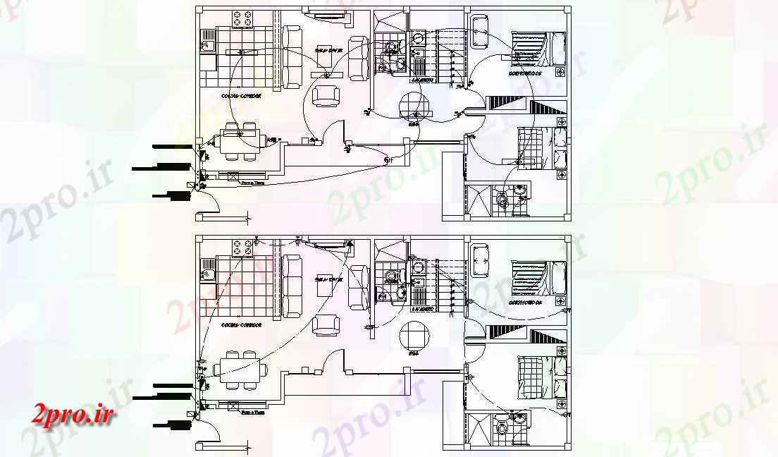 دانلود نقشه برق کشی مسکونی  ، ویلایی ، آپارتمان 8×14 متر (کد34012)