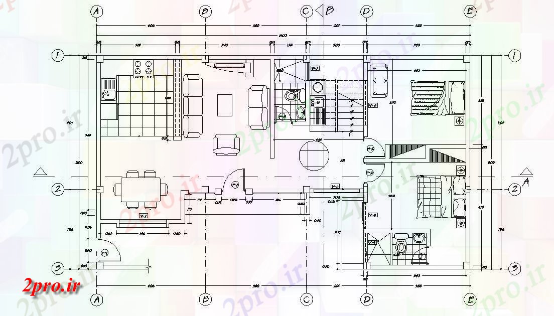 دانلود نقشه مسکونی  ، ویلایی ، آپارتمان 8×14 متر (کد34015)