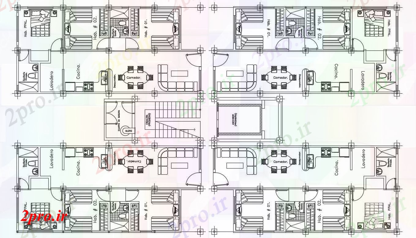 دانلود نقشه مسکونی  ، ویلایی ، آپارتمان 16×27 متر (کد34024)