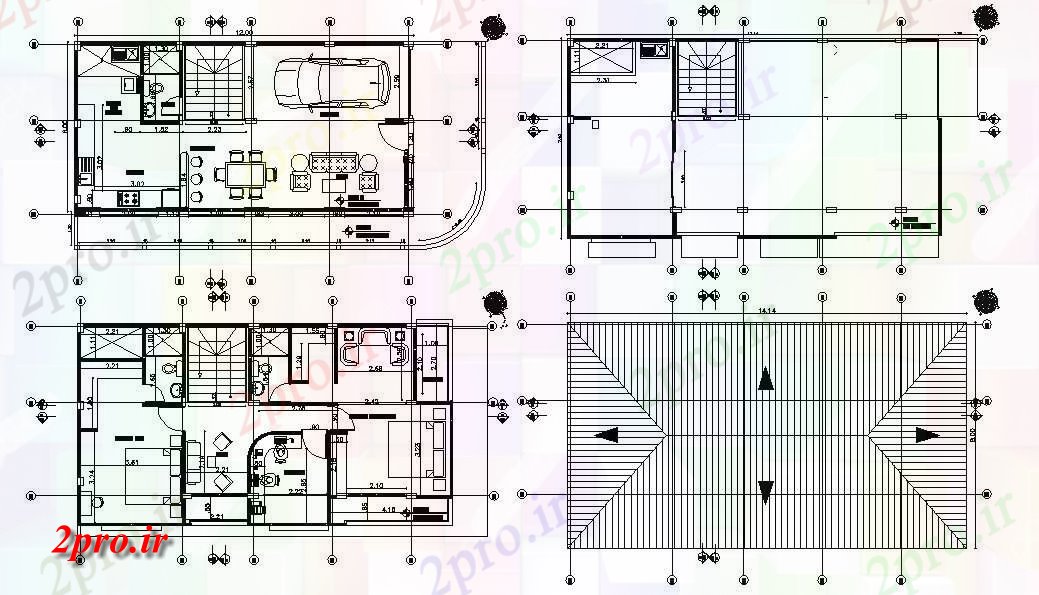 دانلود نقشه مسکونی  ، ویلایی ، آپارتمان 7×13 متر (کد34032)