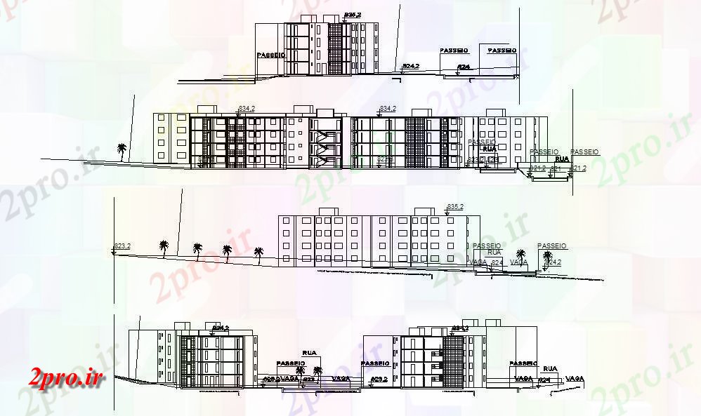 دانلود نقشه نما و برش ساختمان   (کد34099)