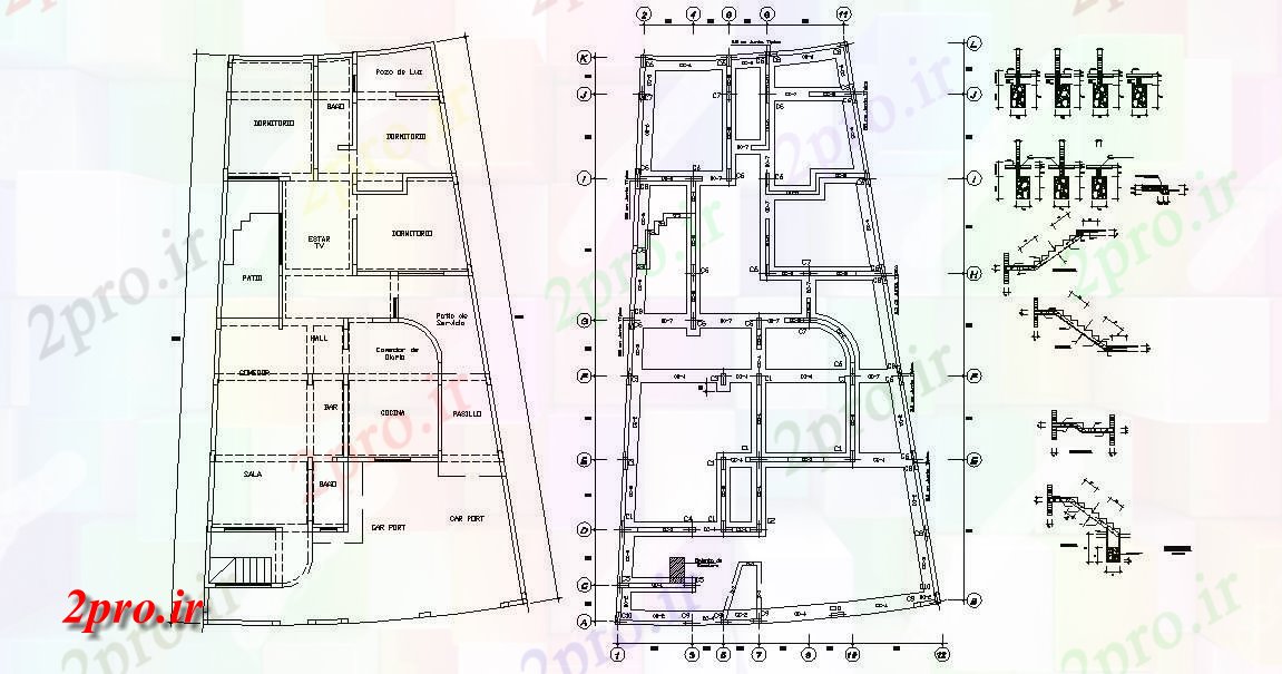 دانلود نقشه ستون گذاری مسکونی  ، ویلایی ، آپارتمان 11×19 متر (کد34104)