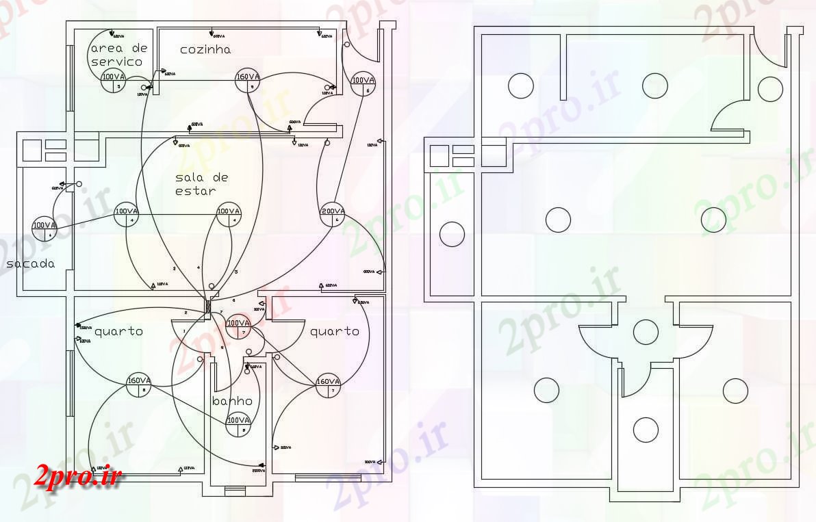 دانلود نقشه برق کشی مسکونی  ، ویلایی ، آپارتمان 9×11 متر (کد34122)