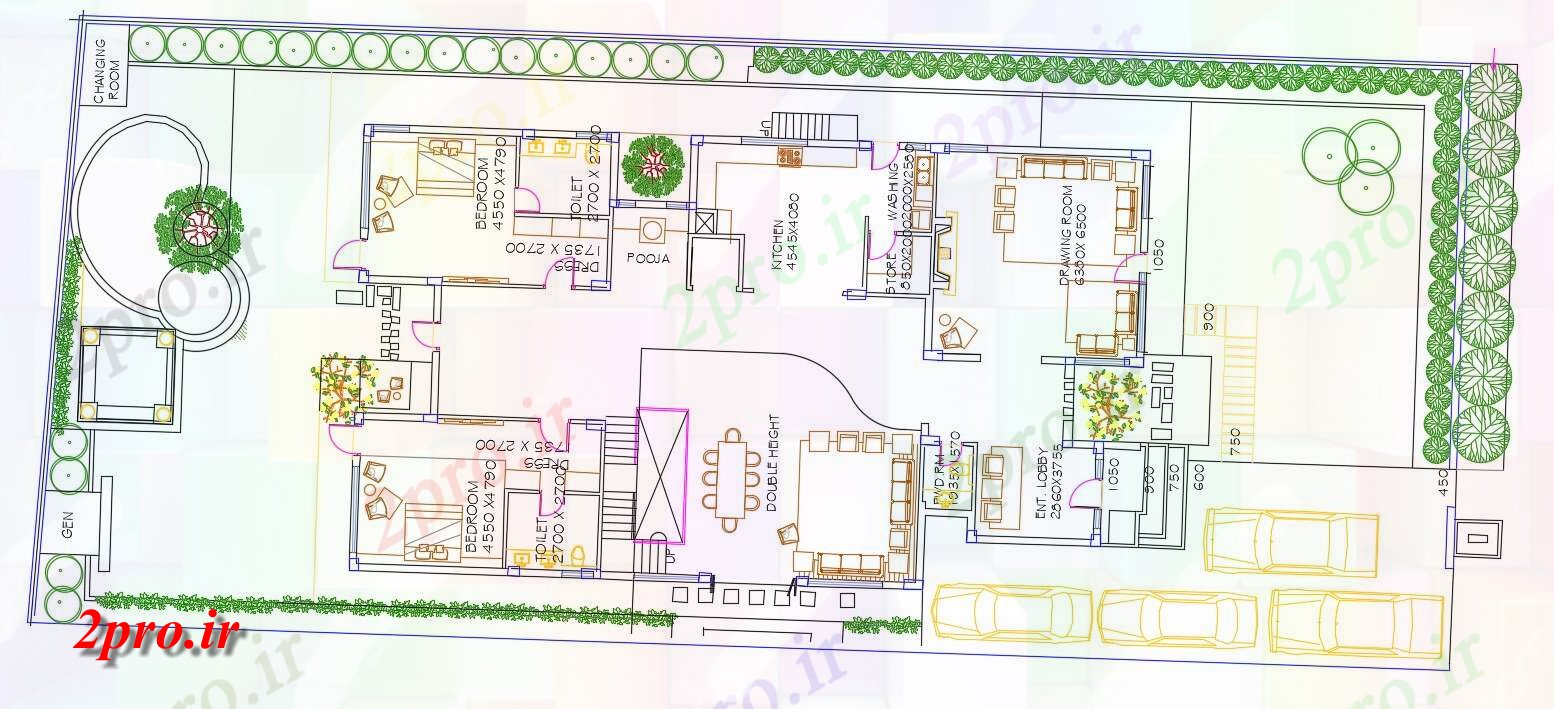 دانلود نقشه مسکونی ، ویلایی ، آپارتمان ، طراحی سایت 14×27 متر 14 در 26 متر (کد34127)