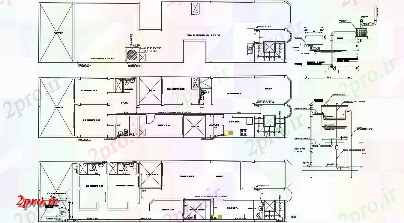 دانلود نقشه جزئیات مسکونی ، ویلایی ، آپارتمان 6×24 متر 6 در 24 متر (کد34129)