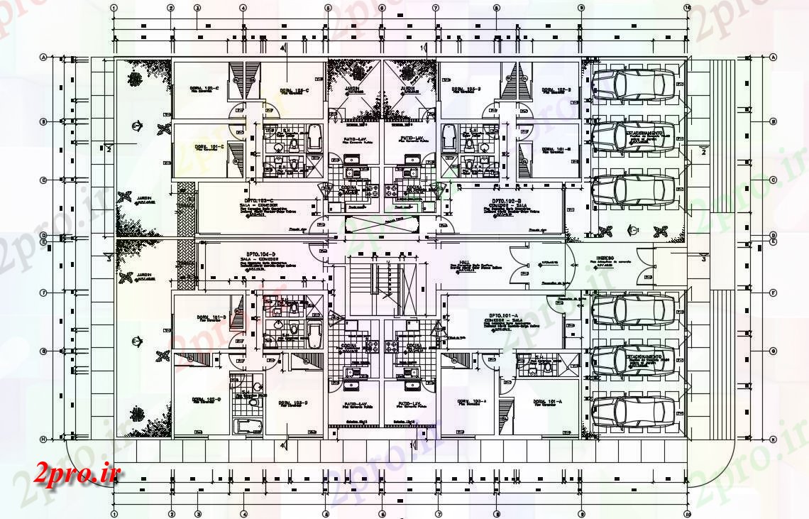 دانلود نقشه  آپارتمان مسکونی ویلا ، دوبلکس 20×21 متر (کد34159)