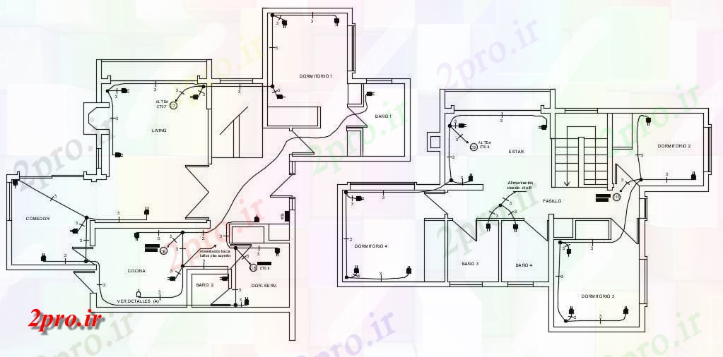 دانلود نقشه مدار برق مسکونی  ، ویلایی ، آپارتمان   (کد34166)