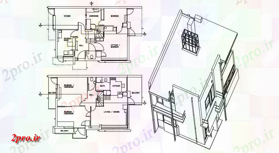 دانلود نقشه مسکونی  ، ویلایی ، آپارتمان 8×12 متر (کد34217)