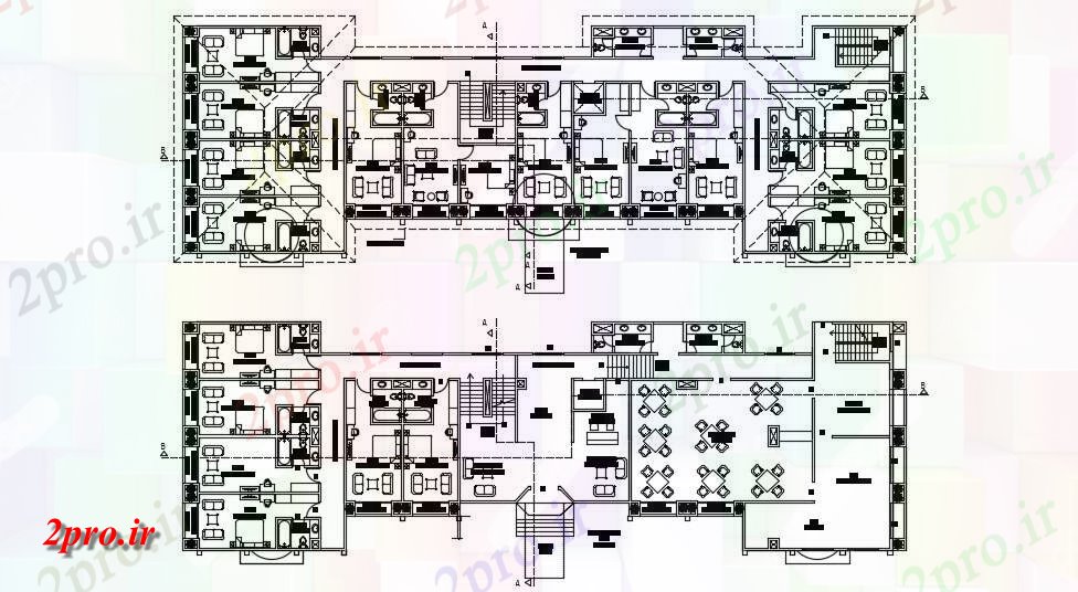 دانلود نقشه هتل ،مهمانسرا ، خوابگاه ، متل 6×19 متر (کد34221)