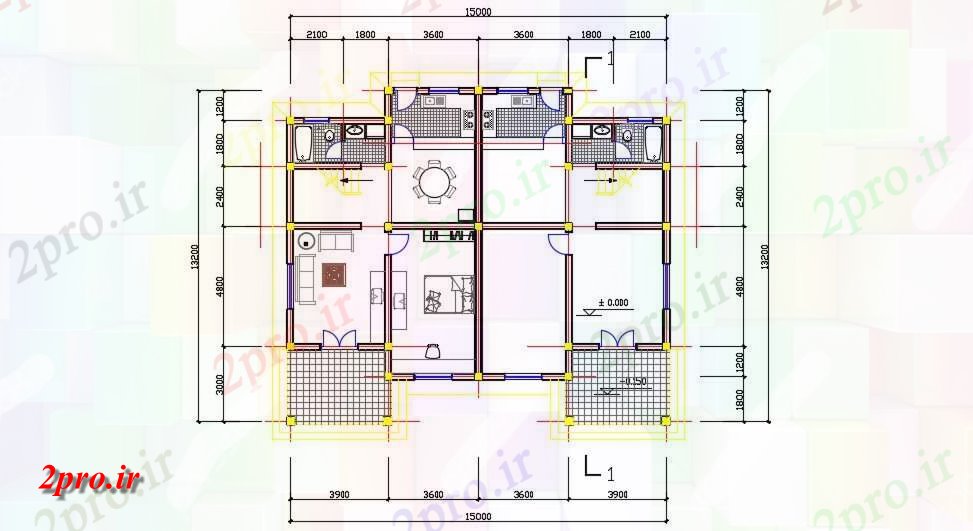 دانلود نقشه ساختمان مسکونی  ، ویلایی ، آپارتمان 13×15 متر (کد34239)