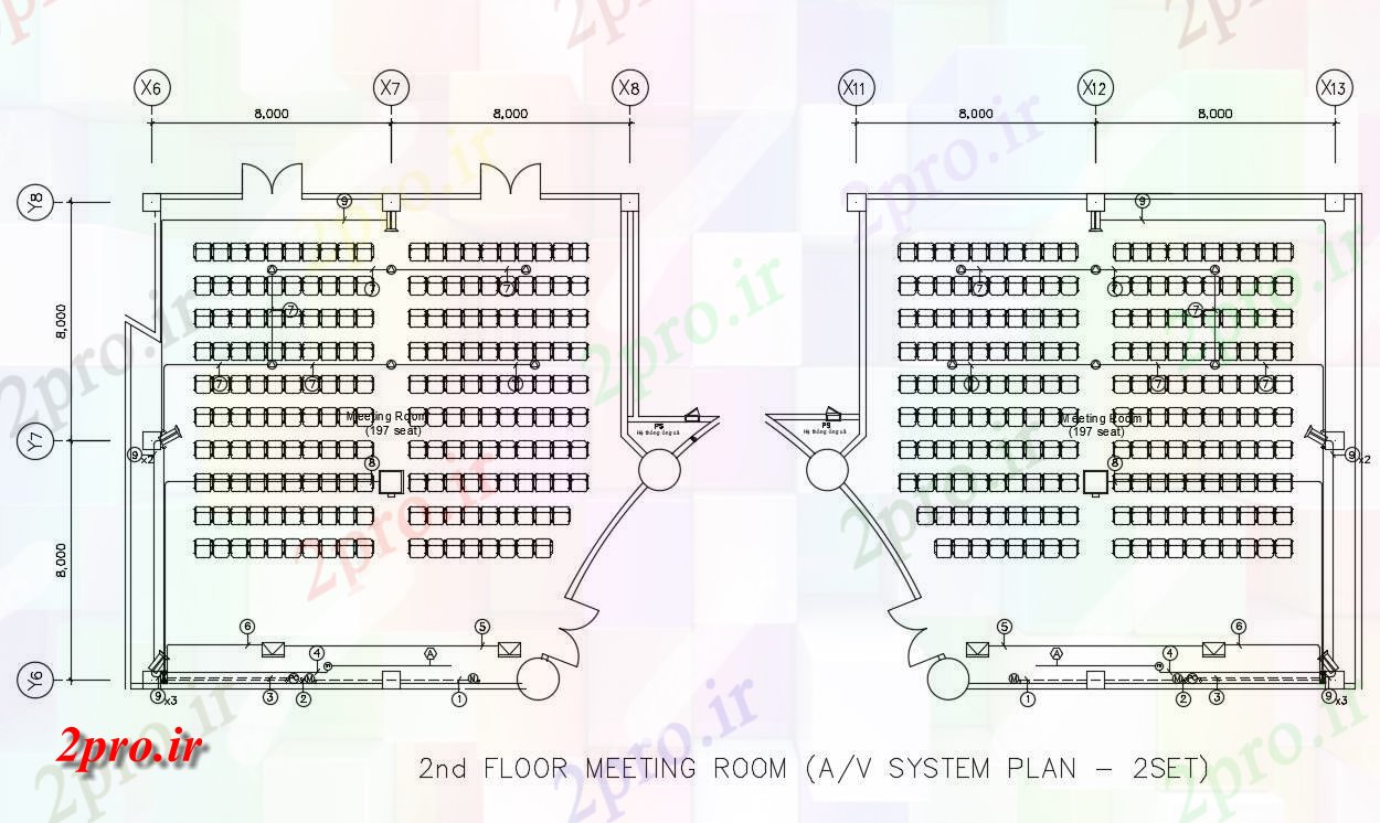دانلود نقشه سالن اجتماعات ، سینما ، سالن کنفرانس 16×16 متر (کد34265)