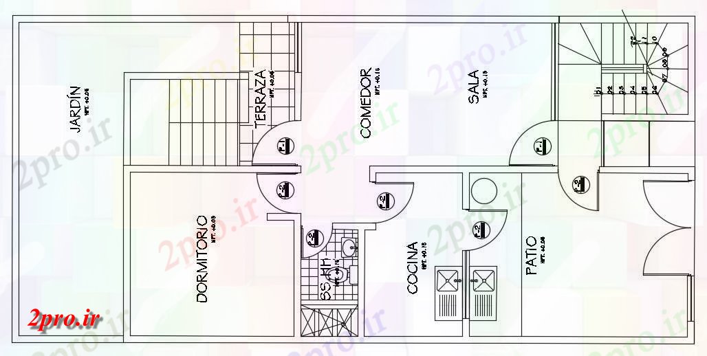 دانلود نقشه ساختمان مسکونی  ، ویلایی ، آپارتمان 7×15 متر (کد34279)
